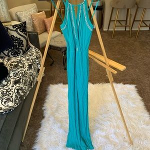 Turquoise maxi dress with side slits